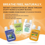 Aromi Naturals Duo Chamber Double Release nasal inhalers in blueberry, lime, mint, and orange flavors with congestion relief benefits