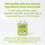 Aromi Naturals Duo Chamber Double Release lime nasal inhaler with text about natural ingredients reducing brain fog and improving focus