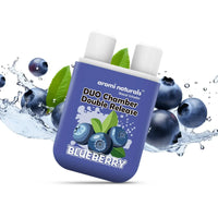 Aromi Naturals Duo Chamber Double Release nasal inhaler with blueberry flavor and fresh blueberries splash