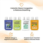 Aromi Naturals Duo Chamber Double Release nasal inhalers in blueberry, lime, mint, and orange flavors for congestion relief