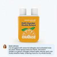 Aromi Naturals orange-scented duo chamber nasal inhaler for instant congestion relief