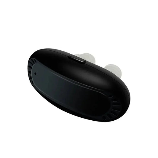 Black intelligent infrared nasal relief device with white nasal inserts on white background