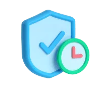 Blue shield with checkmark and clock icon symbolizing secure, timely shipping protection